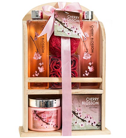 Cherry Blossom Spa Gift Set in a Natural Wood Caddy